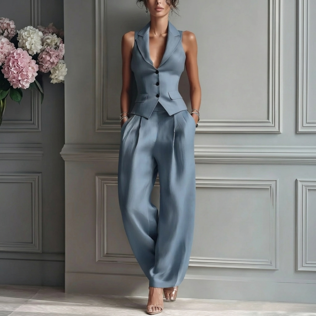 Traje de dos piezas con cuello en V