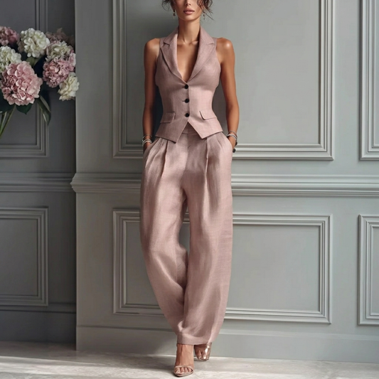 Traje de dos piezas con cuello en V