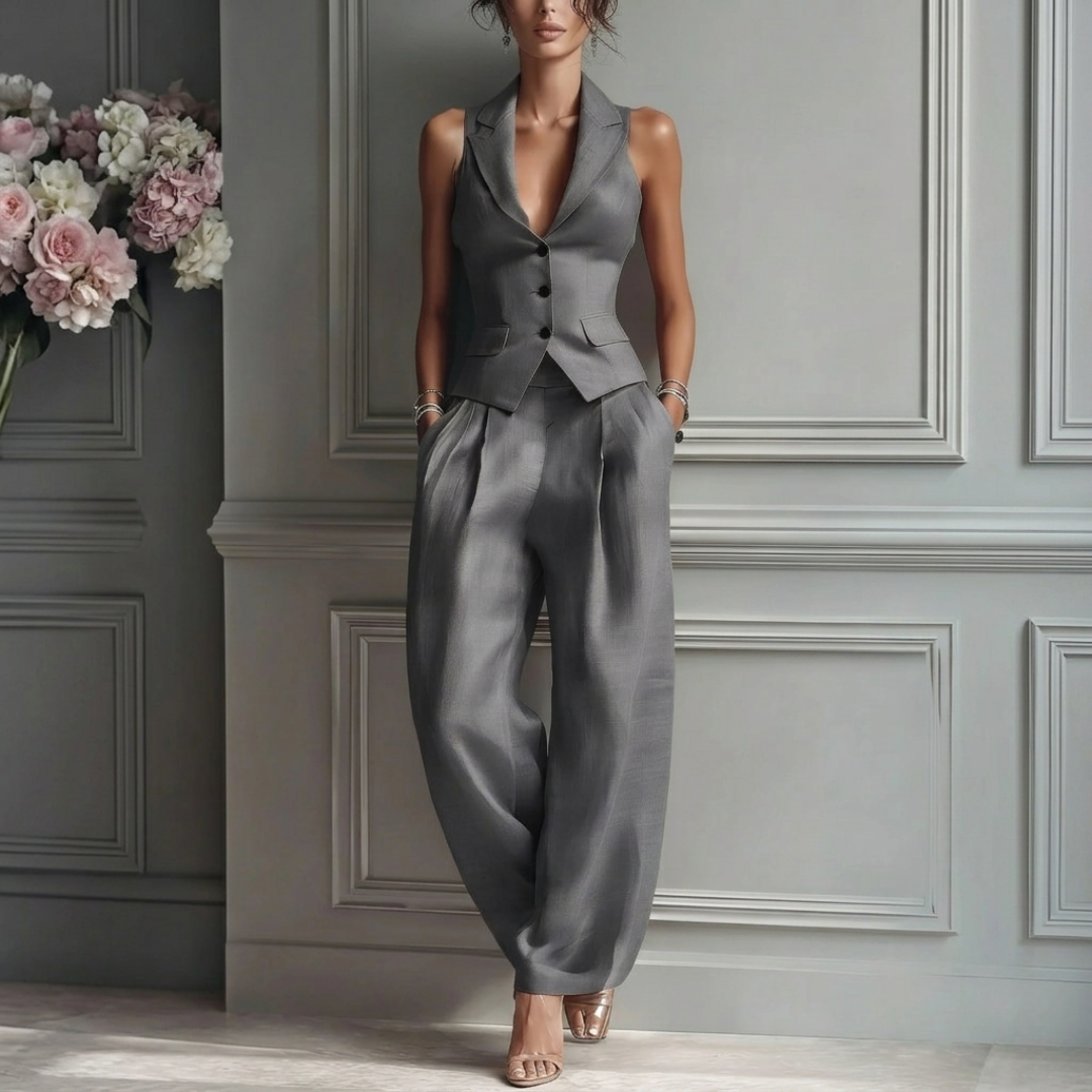 Traje de dos piezas con cuello en V