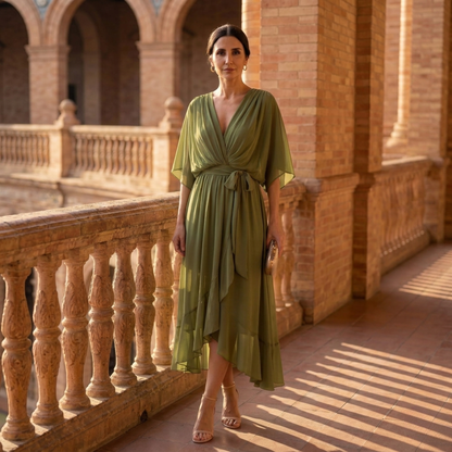 Vestido de gasa con escote en V